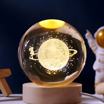 چراغ رومیزی مدل گوی کریستالی 3D طرح ماه و دختر